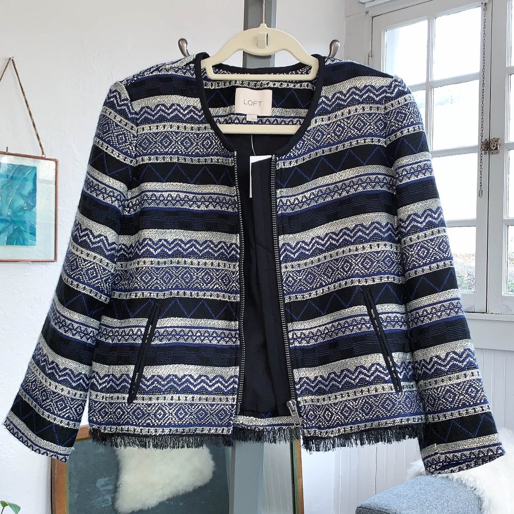 LOFT collarless jacket in midnight blue